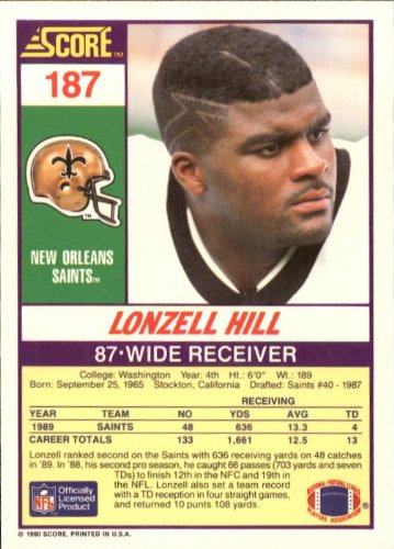 Amazon.com: 1990 Score Football Card #187 Lonzell Hill