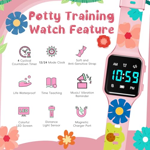 Image of Potty Training Watch for Toddlers with Countdown, Magnetic Charging, Flashing Lights, Fun Music or Vibration Alerts - Waterproof Interactive Toilet Training Reminder for Boys & Girls Ages 2-9