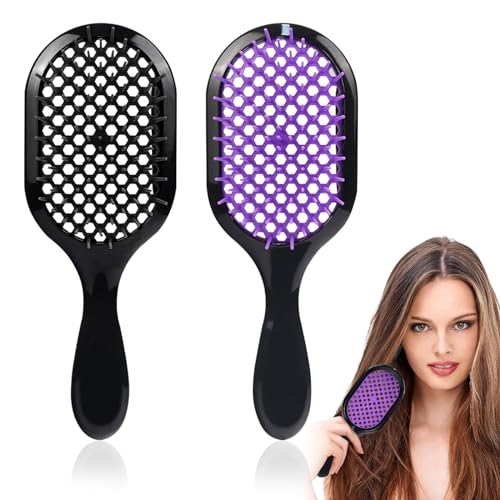 INBOLM 2PCS Unbrush Detangling Hair Unbrush Hair Brush Curly Hair Brush Removes Dandruff,Suitable For All Hair Types,Ideal For Natural Curls And Long,Thick Hair,Black And Purple