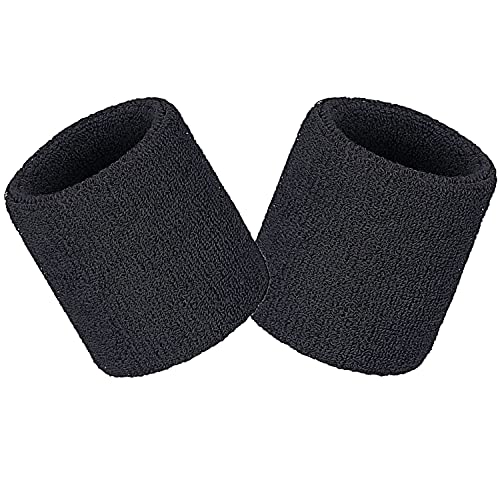 Schweißbänder Sport Wristbands 2 Pack, Sport Schweißband Armband Weiche verdickte Baumwolle, für Fußball Basketball Tennis Gymnastik (Schwarz)