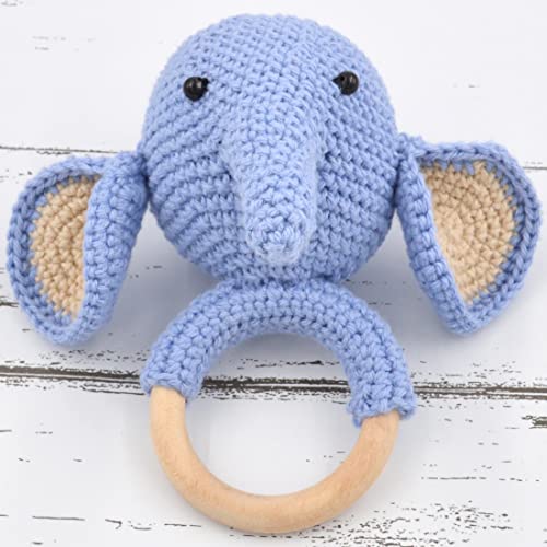 Image of Love Crochet Art Animal Shape Crochet Rattle Cum Soft Toy for Infant, Kids & Babies, Early Age Gift Toys (Elephant - Blue)
