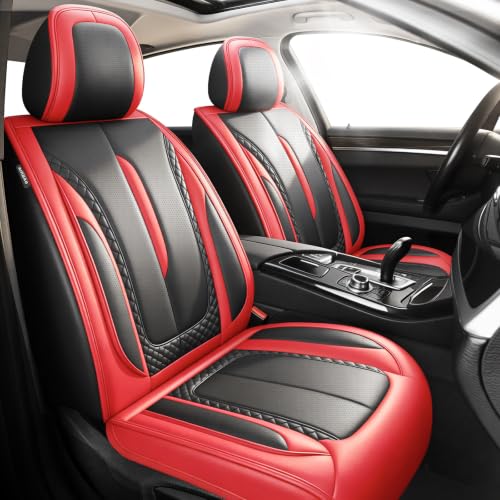 Image of Fit Outback Car Seat Covers Compatible with Subaru Outback 2010-2025 2026 - Premium Breathable Leather,Airbag Compatible,Waterproof All-Weather Seat Cushion Protector, 2 Front Seat Red&Black