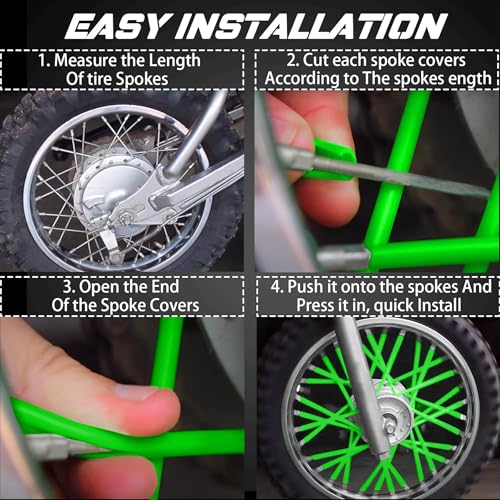 Image of NTHREEAUTO 72PCS Dirt Bike Spoke Skins Covers Motorcycle Wheel Wraps Pipe Universal for 8 inch-21 inch Rims Compatible with Harley Honda Yamaha Suzuki Kawasaki - Green