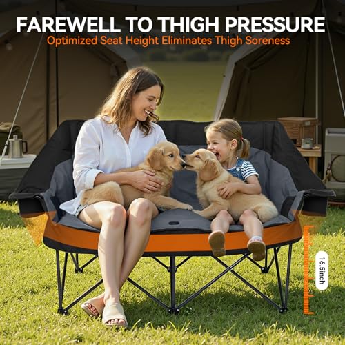 Image of Oversized Double Camping Chair Padded Camping Chairs for Adults,Black