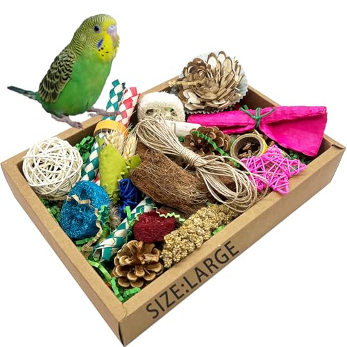 Jwizyotr Bird Foraging Toys Box, Parrot Shredding and Chewing Toys with Paper Drawer Box for Parakeets, Cockatiels, Hamster, Conures, Love Birds, and Small to Medium Birds(Colorful)