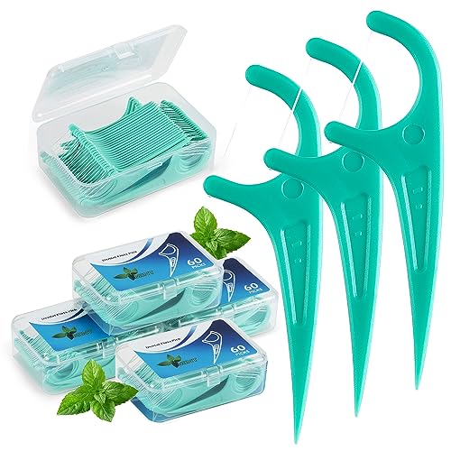 Zahnseide 300 Stk. Zahnseide Sticks Minze Zahnseide Zahnstocher mit Geschmack Mint Kunststoff Dental Floss Sticks Zahnpflege Dental Sticks Zahnreinigung Zwischenräume Zahnseidensticks - 5x60er