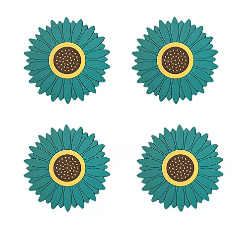 Image of Silicone Trivet Mat - Sunflower Hot Pot Holder Pads - Coasters for Kitchen - Placemat for Hot Dishes - Hot Pads for Table (Set of 4, Small, Green)