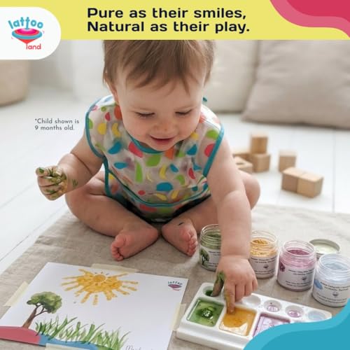 Image of Lattooland Nature Finger Paints for Babies & Toddlers | 100% Natural Taste-Safe & Non-Toxic Finger Baby-Safe Colour Set | Vegetable Based Child -Safe Paint for Sensory Play, Art & Creative Learning