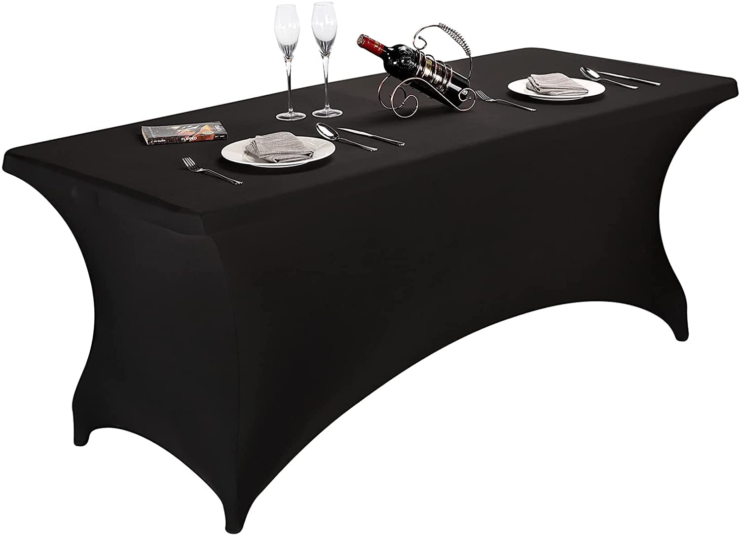 Arabest Spandex Tablecloth, 6FT Table Cover Rectangular Stretch Table Cloth Tight Fit Tablecloth for Parties, Trade Shows, Weddings and Events of All Kinds (Black)