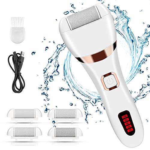 Elektrischer Hornhautentferner, Elektrische Fußfeile mit Batterieanzeige, Fußpflege Hornhautraspel Wasserdicht USB Wiederaufladbar mit 5 Schleifrollen
