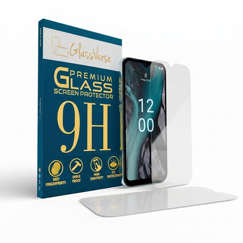 Image of GlassVerse PureView Tempered Glass for Nokia C22 | Crystal Clear, 9H Hardness Screen Protector, Edge to Edge, Case Friendly, Hassle-less Installation Kit Included. (Pack of 1)