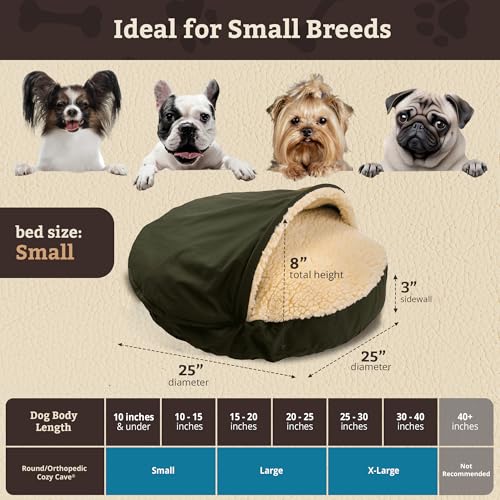 Image of Snoozer Cozy Cave Dog Bed, Round Covered Dog Bed, Olive (S)