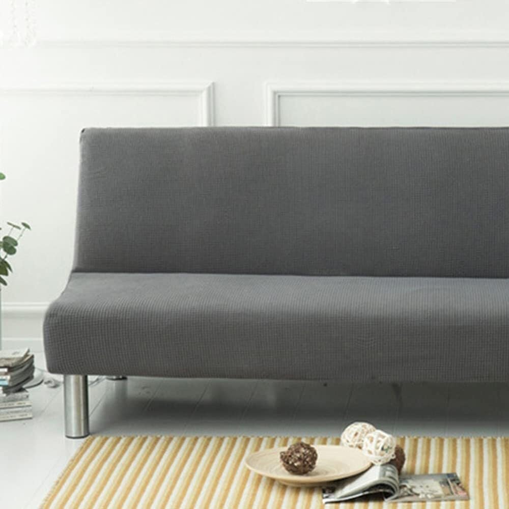 WWQQKJ Solid Color 2/3 Seater Stretch Sofa Cover Without Armrests, Stain Resistant Sofa Bed Slipcover Washable Non-Slip Foldable Click Clack Sofa Cover(Grigio Scuro,160-190cm)