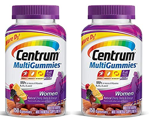 Centrum Women MultiGummies (150 Count, Natural Cherry, Berry, Orange Flavor) Multivitamin / Multimineral Supplement Gummies , 2 Pack