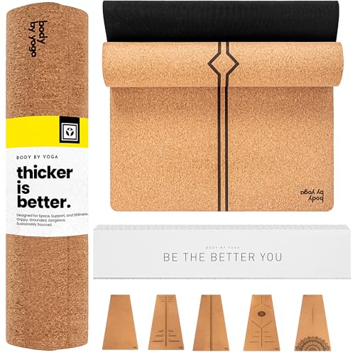 Image of Luxury Cork Yoga Mat - Non Slip, Extra Thick Grip. Extra Large & Long. More Comfort and Support. Tough Enough For Hot Yoga. Cork + Natural Rubber, Non Toxic and Eco Friendly. Optional Alignment Lines.