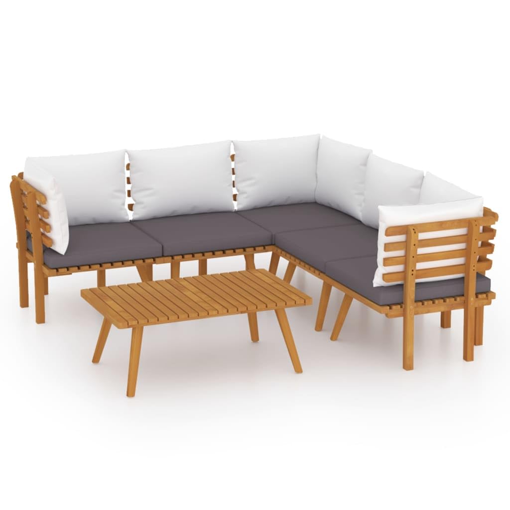 Salon de Jardin 6 Places en Bois d'Acacia Massif avec Coussins Confortables, Ensemble Modulaire de Meuble d'Extérieur pour Terrasse et Jardin, Design Rustique et Durable