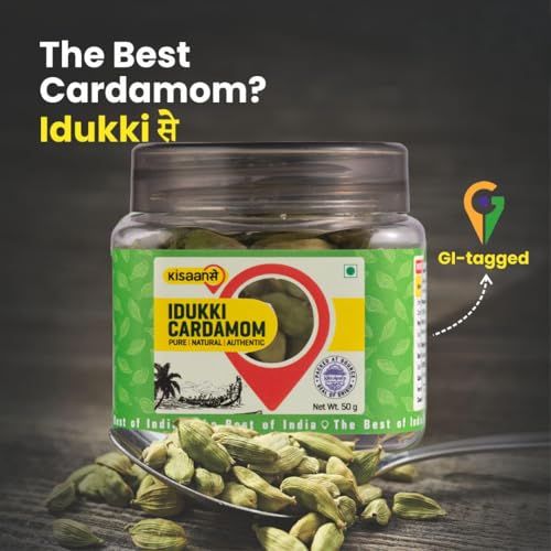 Image of KisaanSay Idukki Cardamom 50 gm Bold Size (7 to 8 mm) | Bold Size | Pure Elaichi | Natural | Distinctive Flavour & Aroma | No Artificial Colors (Pack of 2)