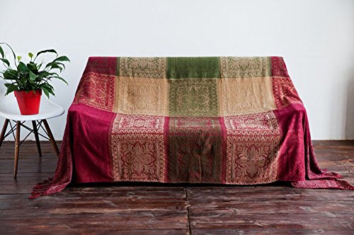 Sofaüberwurf, Möbelschutzdecke aus Chenille-Jacquard mit Fransen, mediterraner Stil, Decke für alle Jahreszeiten, rot… – Bild 4
