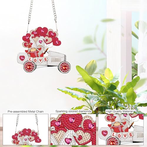 Image of Wedding Car Diamond Art Hanging, DIY Acrylic Gemstone Pendant with Special Shaped Rhinestones, Love Gnome Diamond Painting Ornament for Wall, Door, or Home, Handmade Craft Gift for Valentine's Day
