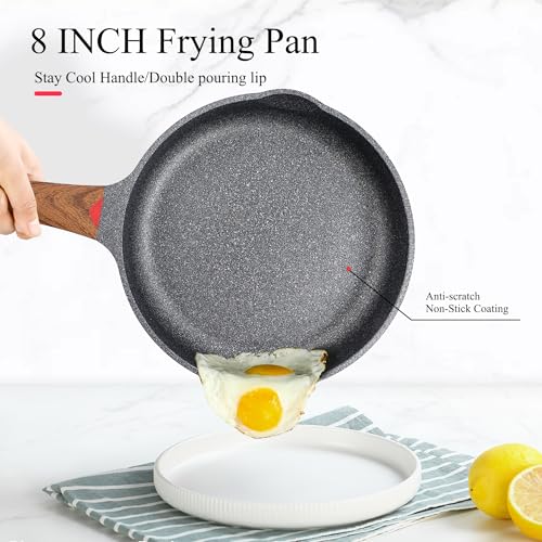 Image of Vinchef Nonstick Frying Pan Anti Scratch,8 Inch Skillet Cast Aluminum Cookware, Induction Compatible,Black