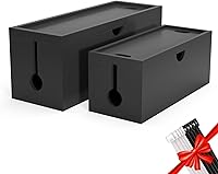 Vista 10 de Caja de organización de cables de bambú, caja organizadora de cables grande para ocultar cables y tiras de alimentación para almacenamiento