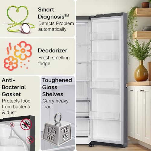 Image of LG 650 L, 3 Star, Smart Inverter Compressor, Convertible, Door Cooling+, Frost Free Double Door Side by Side Refrigerator (GL-B257HDS3, Dazzle Steel, Express Freeze)