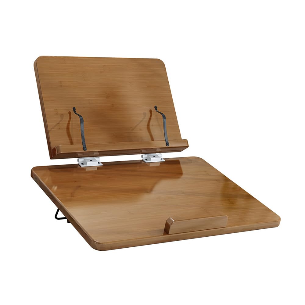 Versatile Bamboo Book Stand, 6-level height adjustment, Holder for Reading with Page Clips, for Laptop Office, Copy Painting, Reading, Write, Recipe Book Holder, Magazin