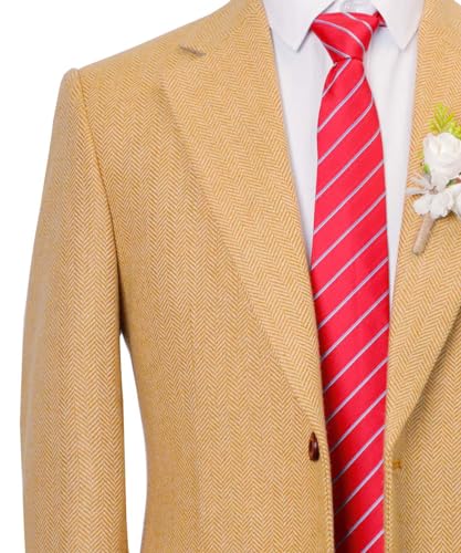 MoranX Men Suits Regular Fit 2 Piece Tweed Wool Formal Business Jacket Herringbone Tuxedos Blazer+Trousers Wedding3
