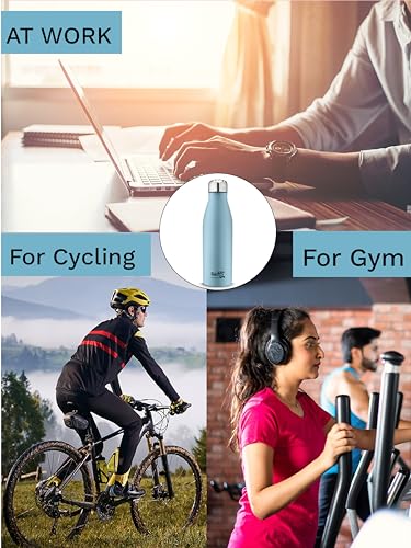 Image of CLASSIC ESSENTIALS Agua Stainless Steel Leak Proof Water Bottle Suitable for Fridge 1000 ml | Office, Bottle, Hiking, Treking, Travel | Blue, Set of (2)