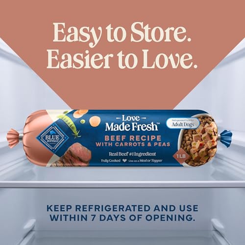 Image of Blue Buffalo Love Made Fresh Natural Adult Dog Food, Refrigerated, Beef with Carrots and Peas, Fresh Dog Food, Ready-to-Serve, 1-lb Roll