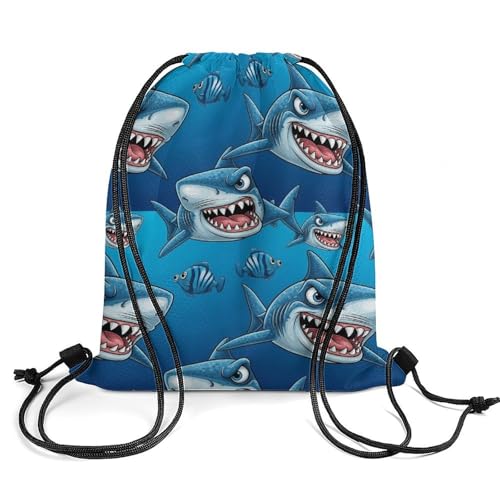 Portable Ocean Sea Animals Shark String Backpack for Outdoors, Unisex Cool Compact Shoulder Backpack for Office, Gym, Large Capacity Drawstring Backpack2