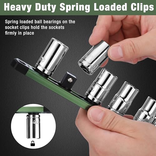 Image of WORKPRO Magnetic Socket Organizer, Heavy Duty 1 /2-Inch Drive Socket Rail | Aluminum Alloy, 10 Pieces Clips, Rotatable & Movable Clips, Efficient Organization