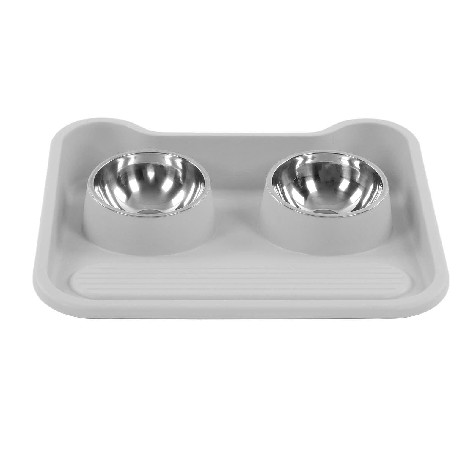 Ciotola per Cibo per Acqua per Gatti con Inclinazione di 15°, Doppia Ciotola per Animali Domestici in Acciaio Inossidabile con Bordo Rialzato Facile Pulizia (Grigio)