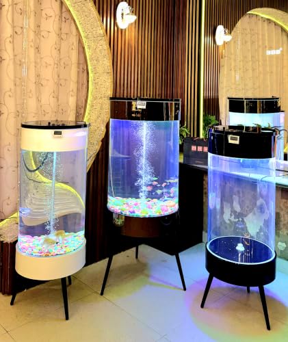 Image of MH9 150 Litre Large Smart Cylindrical Aquarium-Powerful Filter,Dual LED,Oxygen Bubble System,Water Drainage System,Switch Control,Digital Temp. Display,SS Leg Stand (52x52x124cm) Deep Black
