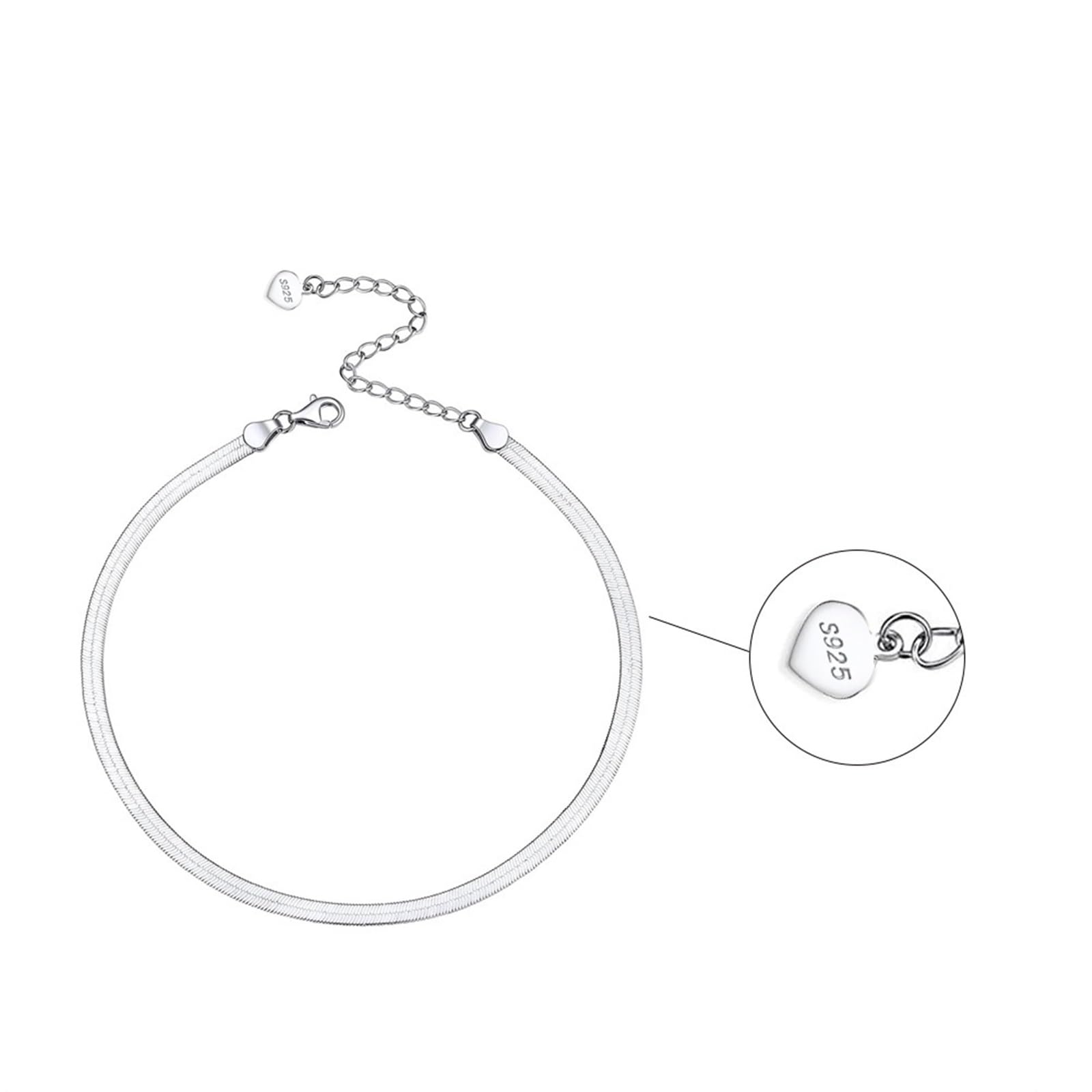 Cavigliera Donna Argento 925, Cavigliera Donna Estiva Serpente Piatta Larghezza 2.5MM Argento, Regolabile Fino a 26 cm - Bracciali alla Caviglia da Spiaggia Cavigliere per Donne