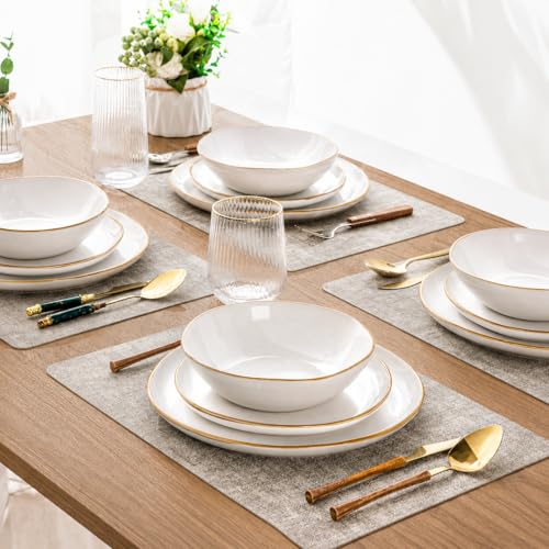 Image of AmorArc Ceramic Dinnerware Sets for 4, 12Pcs Plates and Bowls Sets Dishes | Stoneware Handmade Reactive Glaze Dinner Set, Highly Scratch Resistant | Dishwasher & Microwave Safe Dishware