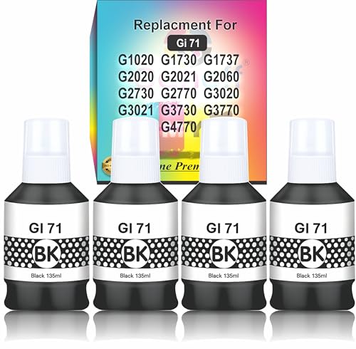 Image of CANOFF GI 71 Ink Compatible for Canon Printer G1020 G1730 G1737 G2020 G2021 G2060 G3020 G3730 G3770 G4770 (Gi-71 Black 4pc. x 135ml)