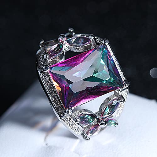 Bicheng Colorful Topaz Square Imitation Diamond Ring Female Creative Personality Inlaid Rainbow Wedding Engagement Ring (8)3