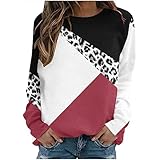 ZEZKT 2023 Mujer Sudadera Jersey Mujer Leopardo Patchwork Manga Larga Cuello Redondo Tops
