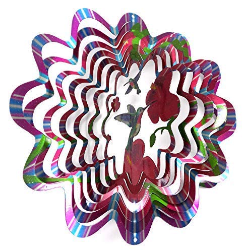WorldaWhirl Whirligig 3D Wind Spinner Hand Painted Stainless Steel Twister Hummingbird (12