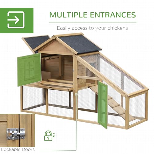 Image of PawHut 69 inch Wooden Chicken Coop, Poultry Cage Hen House with Connecting Ramp, Removable Tray, Ventilated Window and Nesting Box, Natural