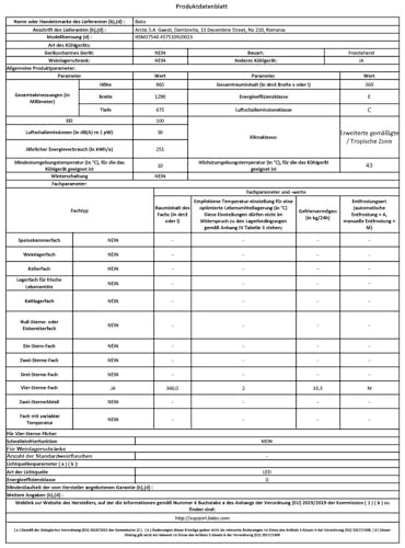 Congélateur coffre BEKO HSM37540