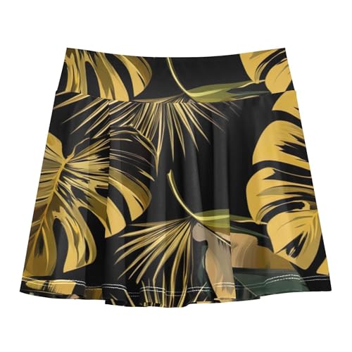 Girls Skorts Athletic Shorts Golden Black Tropical Leaves Toddler Tennis Skirts Neon Butterfly 3t
