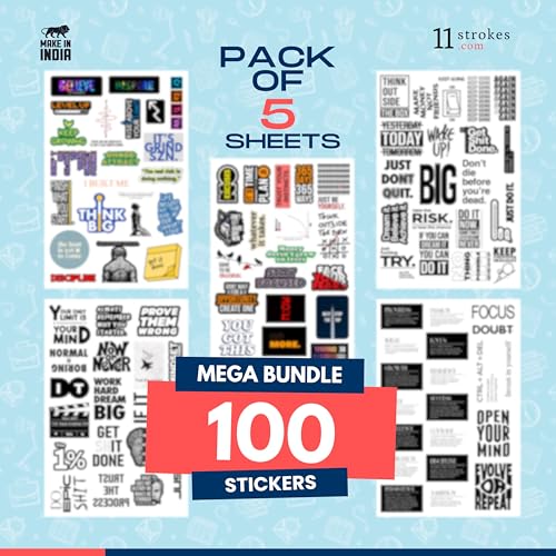 Image of 11 Strokes Set of 100 Motivational Stickers, Study Room Decoration Items Quotes Wall Sticker, Laptop Stickers Aesthetic Phone Stickers Positive Quotes Stickers, Motivational Stickers for Students