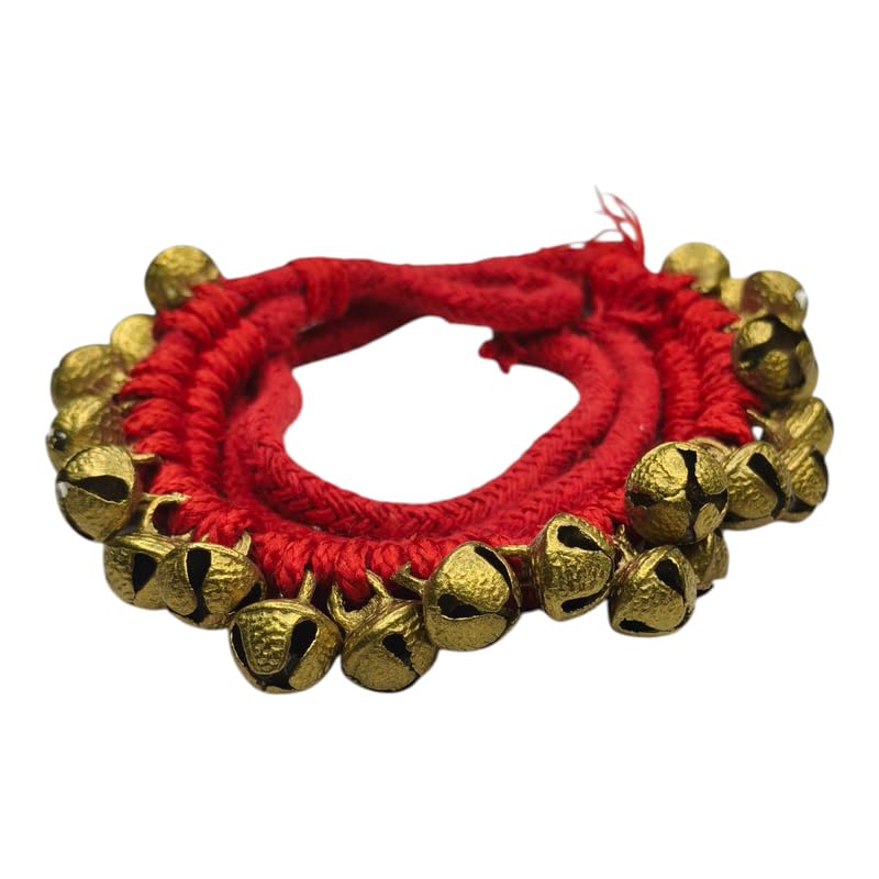 BHAKTI SHRINGAR Handmade Indian Kathak Dancing Brass Ghungroo with Red Cotton String Pair Standard 1.6 cm Size Bells Classical Dance Accessories || Dancing Instrument || Anklet (24+24 Red 1 Line)-image-41
