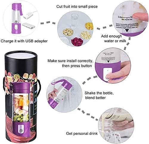 Miniatura 6 de Licuadora personal portátil para batidos, licuadora de viaje inalámbrica recargable por USB de 13 onzas con 6 cuchillas dentadas de acero