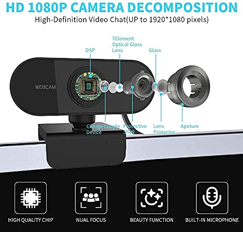 Image of QIWA Full HD USB Webcam with Built-in Microphone, 90 Wide Angle View, Plug & Play HD Web Camera for Video Calls, Online Classes, Live Streaming, Meetings, Desktop & Laptop Compatible (Black)