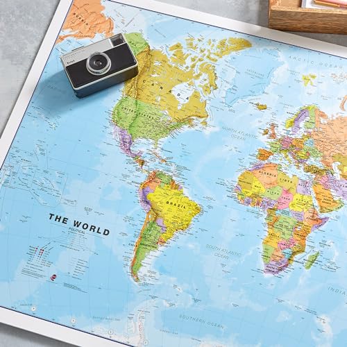 Riesige Weltkarte - Politischen Weltkartenposter - Aktualisiert 2025 - Laminiert - 59.4 x 42 cm - Maps International