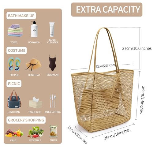 Image of VOROLO Mesh Tote Beach Bag,Women Fairycore Hobo Bag,Shoulder Bag,Soft Summer Casual Crochet Bags
