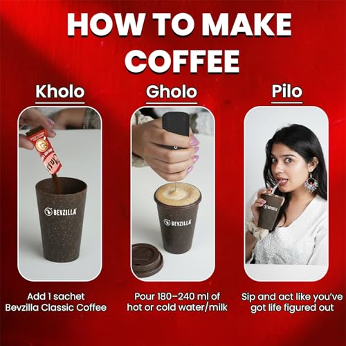 Image of Bevzilla 48 Classic Instant Coffee Sachets with Eco-Friendly Bio-Composite Tumbler | Bamboo Fiber, Coffee Husk & Rice Husk | Plastic-Free Cafe-Style Coffee Kit | Enjoy Hot & Cold